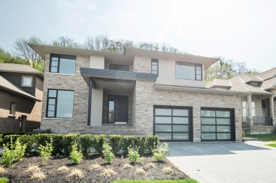 Designs by Santy :: Escarpment Modern Front elevation with stone and stucco