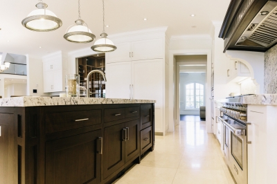 Designs by Santy :: Hillside Estate Kitchen island view to great room