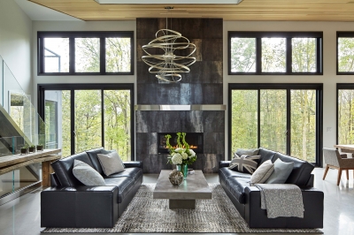 Designs by Santy :: Bridge House Windows around fireplace