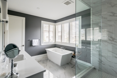 Designs by Santy :: Transitional Bungalow Master ensuite with walk-in shower and basin tub