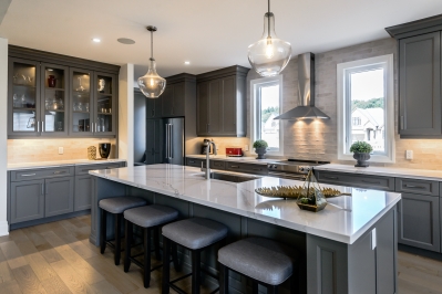 Designs by Santy :: Transitional Bungalow Kitchen with island seating