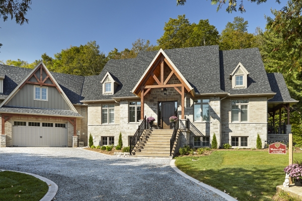 Designs by Santy :: Escarpment Vale House Front exterior with timber entryway and garage