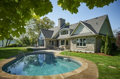 Designs by Santy :: French Country Revival Rear exterior with pool