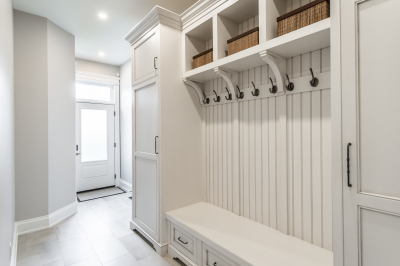 Designs by Santy :: Traditional Luxury Mudroom with white finish and millwork