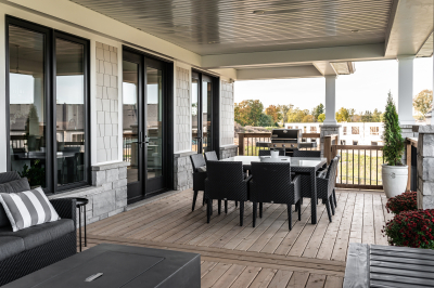 Designs by Santy :: Craftsman Bungalow Covered deck with square columns, stone and shakes