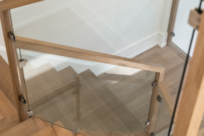 Designs by Santy :: Modern Pilaster Home Staircase and glass rail detail
